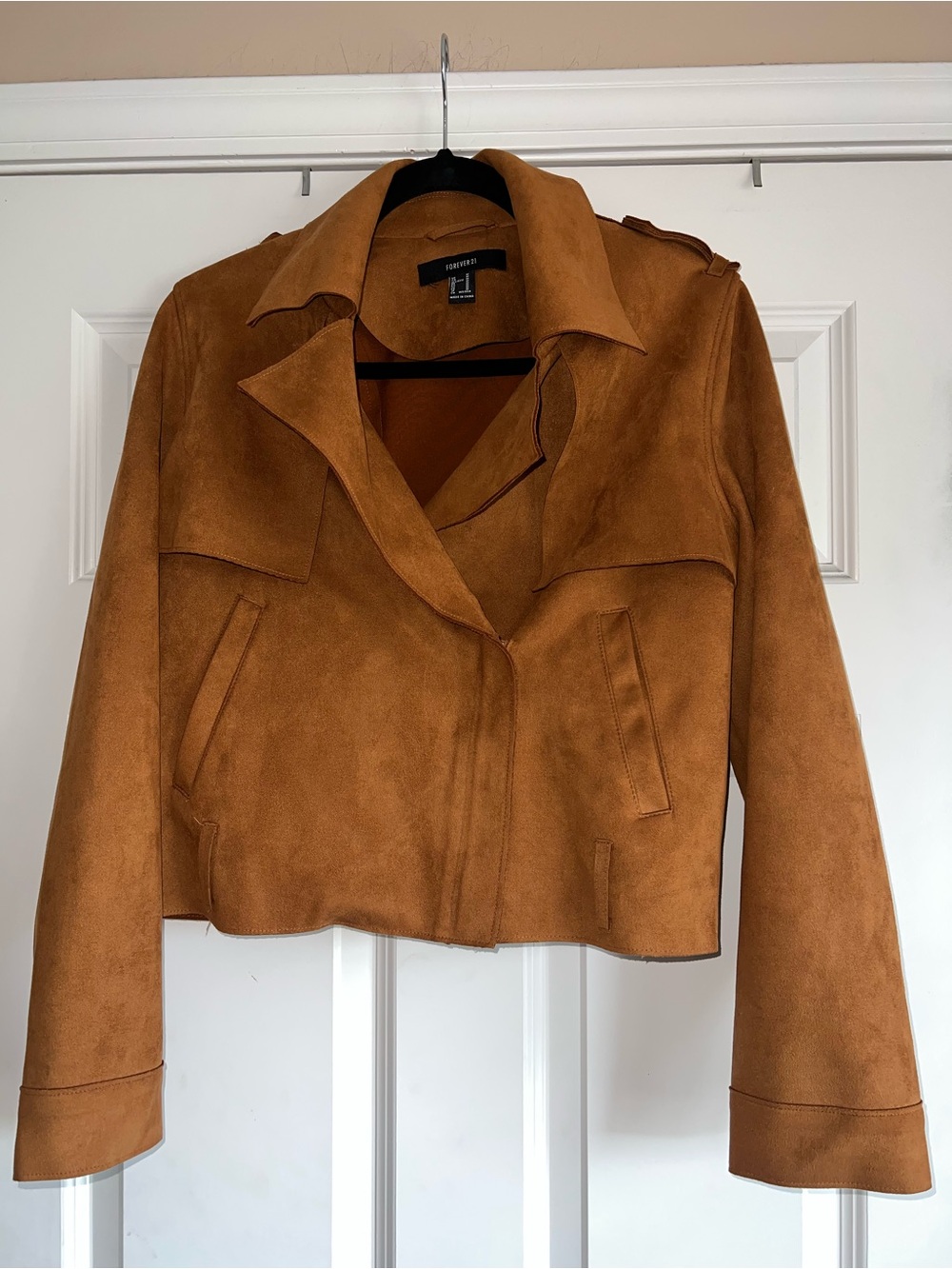 Forever 21 Suede-Look Cropped Jacket - Cinnamon Brown